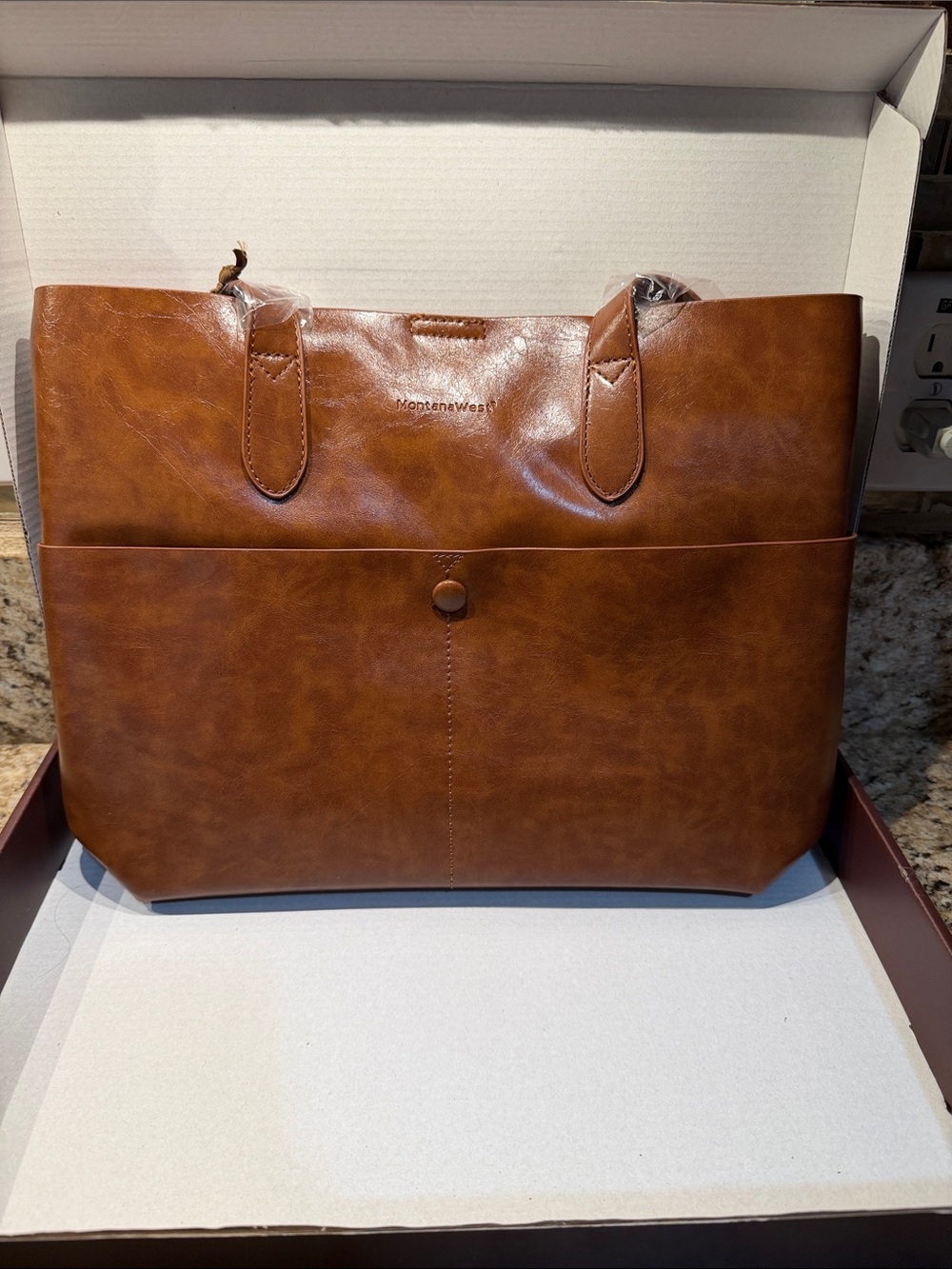 Brown Montana West Vegan Leather Large Tote Bag